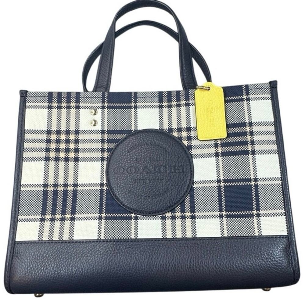 Coach Dempsey Carryall in Blue Plaid Jacquard